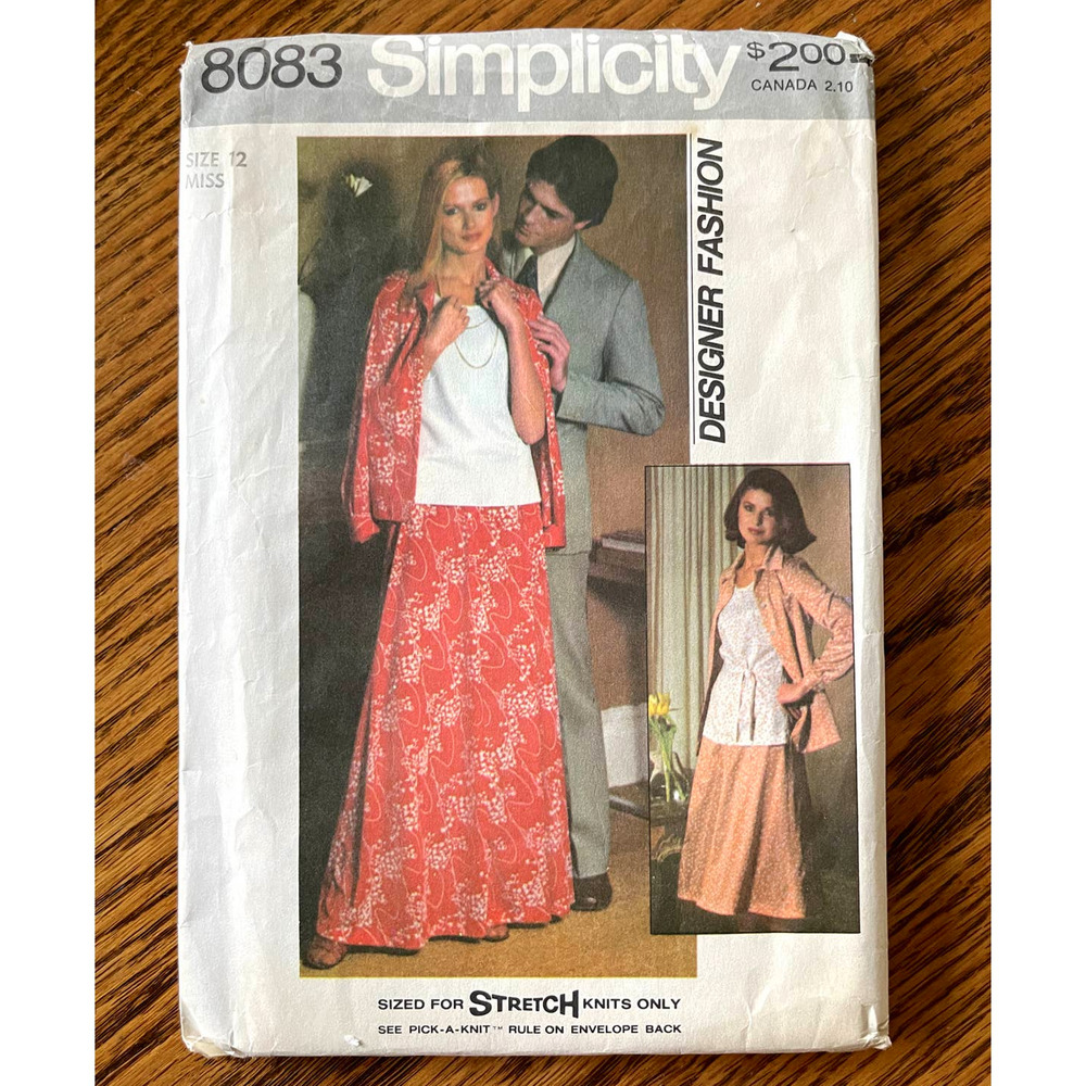 Vintage 1970s Simplicity 8083 Sewing Pattern Sz Sm 12 Shacket Top Skirt COMPLETE